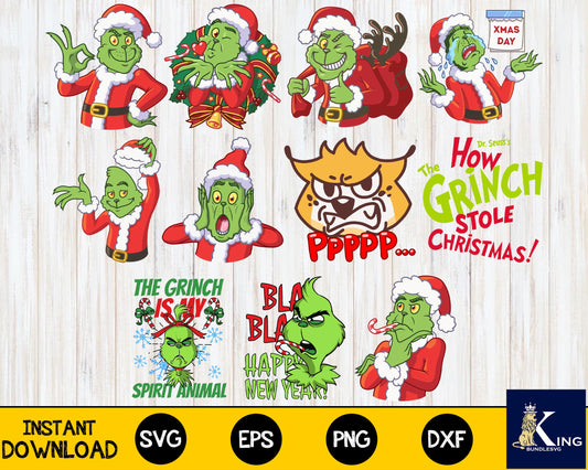Grinch Bundle Christmas svg,11+ file Grinch svg eps png, for Cricut, Silhouette, digital, file cut