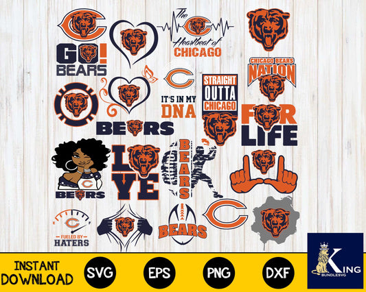 Chicago Bears Bundle svg,Chicago Bears Nfl svg, Bundle sport Digital Cut Files svg eps dxf png file, for Cricut, Silhouette, digital, file cut