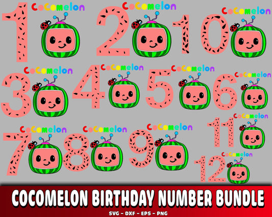 Cocomelon Birthday Number bundle SVG PNG DXF EPS, Silhouette, digital download,Instant Download