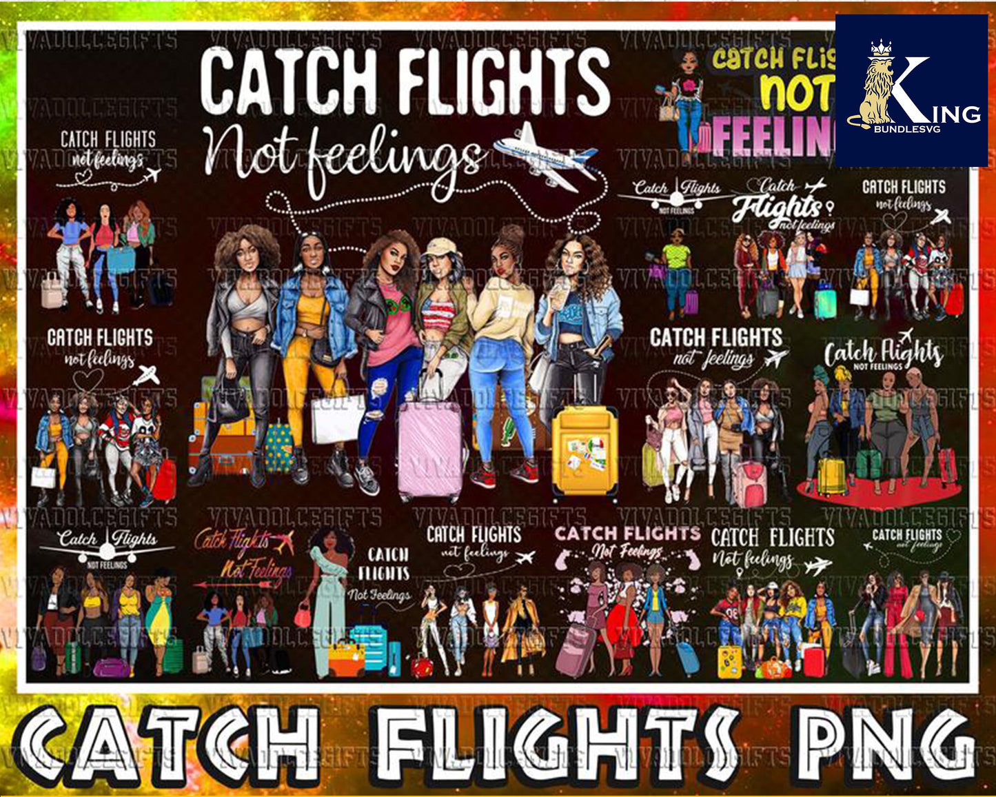 Combo Catch Flights Not Feelings Png, Black Queen Png, Black History Family Png, African American Women Png, Girls Trip, Sublimation Design for Cricut, Silhouette, digital, file cut
