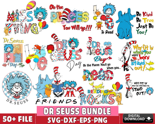 50+ files Dr Seuss svg dxf eps png, Dr Seuss Bundle svg, for Cricut, Silhouette, digital, file cut, Instant Download