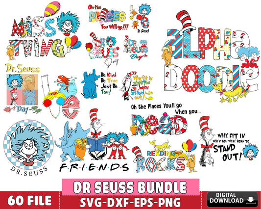 60 files Dr Seuss svg dxf eps png, Dr Seuss Bundle svg, for Cricut, Silhouette, digital, file cut, Instant Download