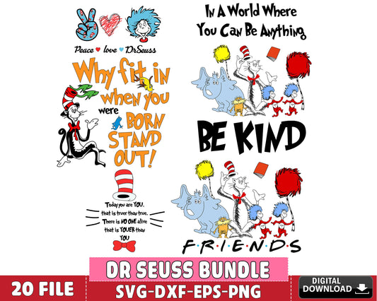 Dr Seuss Bundle svg, 20+ files Dr Seuss svg dxf eps png, for Cricut, Silhouette, digital, file cut