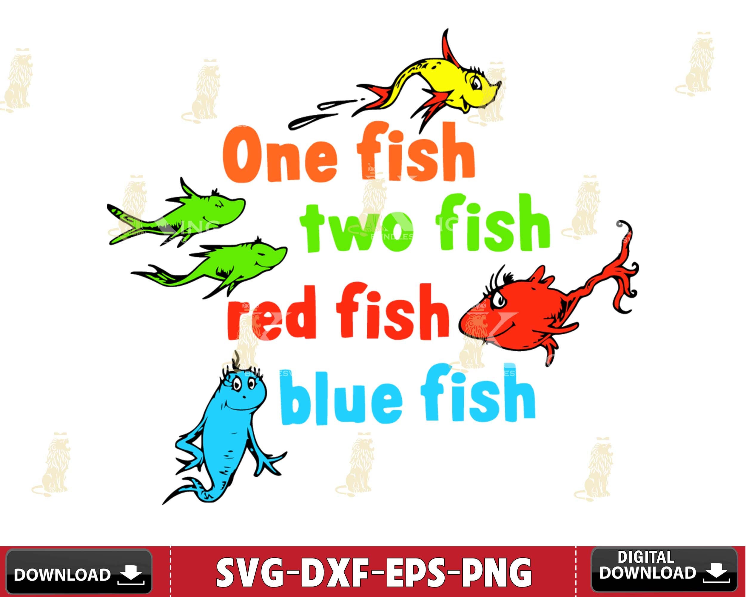 One fish two fish red fish blue fish svg dxf eps png ,mega bundle dr s