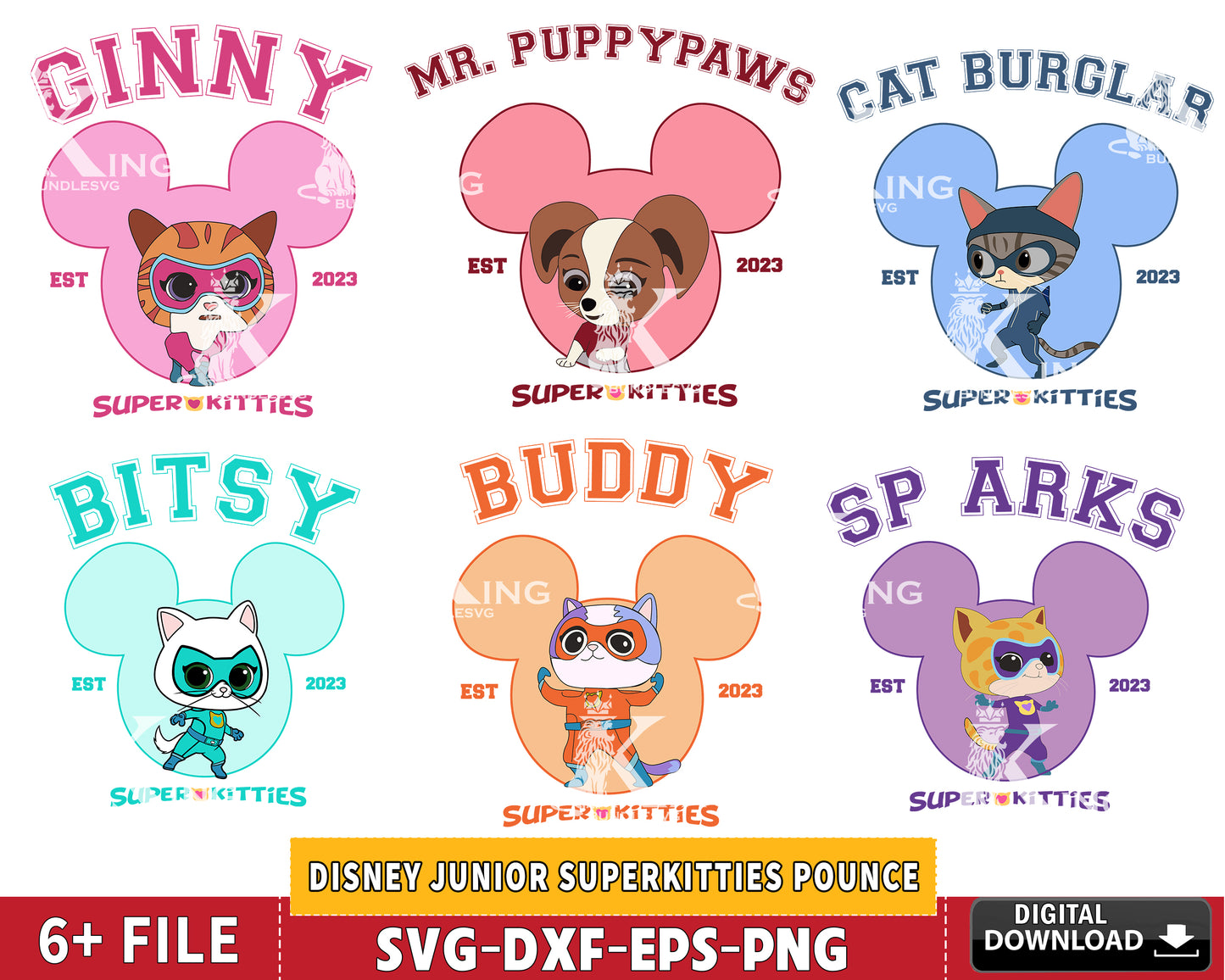 Disney Junior SuperKitties Pounce, full team ,Hero Kitties Super Cats Brave, superkitties SVG DXF EPS PNG , for Cricut, Silhouette, Digital download ,Instant Download