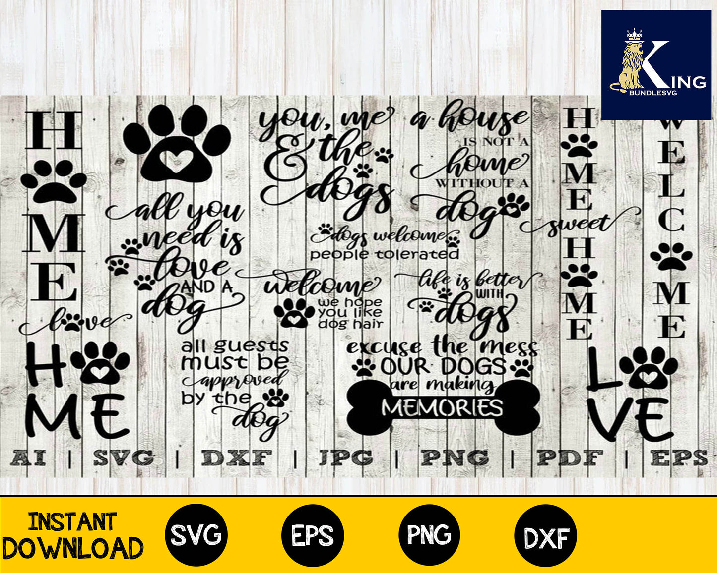 Dog Home Sign Designs for Dog Lovers SVG Silhouette Cricut Digital print Love Dogs Home Pawprint Heart SVG Welcome Sign for Cricut, Silhouette, digital, file cut