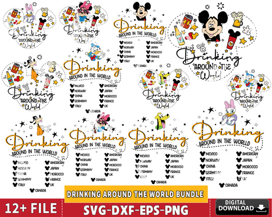 Drinking Around The World Bundle svg, Mickey Drinking svg, Mickey And Friends, Magical Kingdom SVG DXF EPS PNG , for Cricut, Silhouette, Digital download ,Instant Download