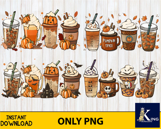 Fall halloween coffee bundle PNG, bundle Halloween PNG , Silhouette, digital , Instant Download