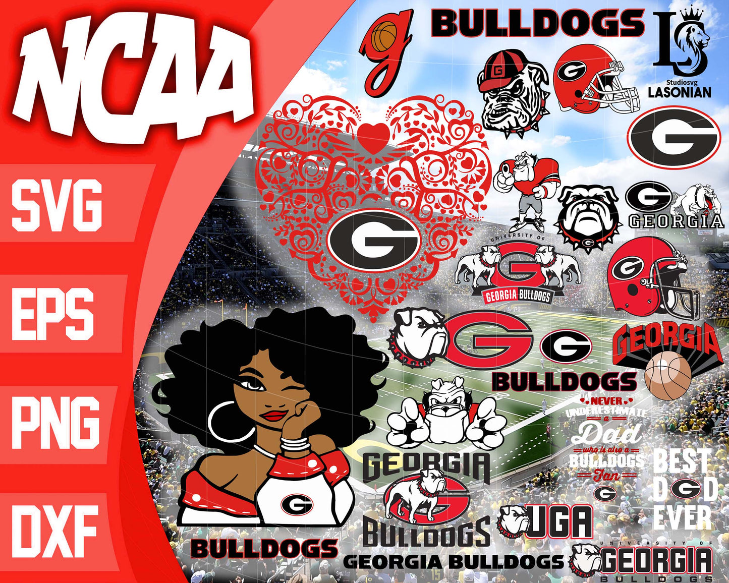 Georgia Bulldogs bundle svg, mega bundle Georgia Bulldogs svg dxf eps png, bundle ncaa svg, for Cricut, Silhouette, digital, file cut