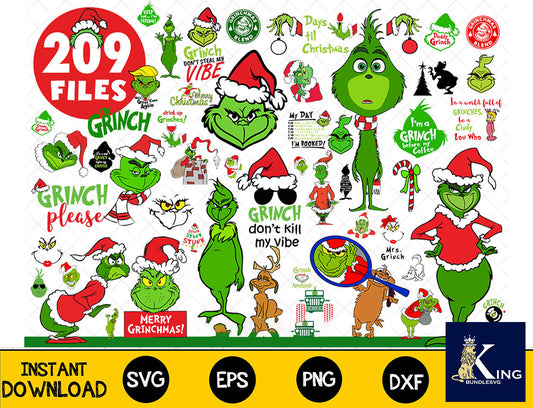 209+ file Grinch SVG Mega Bundle  svg eps png, for Cricut, Silhouette, digital, file cut