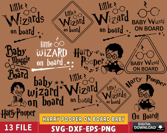 Harry Potter Bundle svg ,13 files Harry Pooper On Board Baby svg eps png, for Cricut, Silhouette, digital, file cut