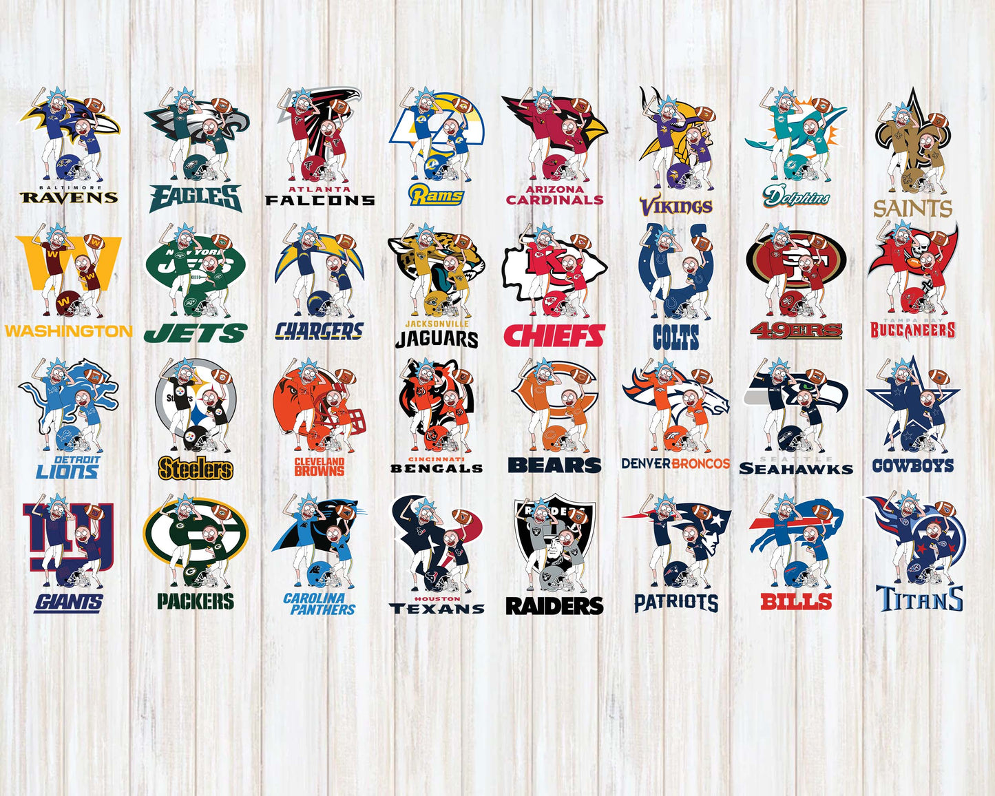 Bundle NFL Rick and Morty svg eps dxf png file,32 team nfl svg eps png, for Cricut, Silhouette, digital, file cut
