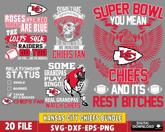 Kansas City Chiefs Bundle svg ,20 file Kansas City Chiefs svg, Nfl svg , superbowl Bundle Digital Cut Files ,  super bowl svg eps dxf png file, for Cricut, Silhouette, digital download , file cut