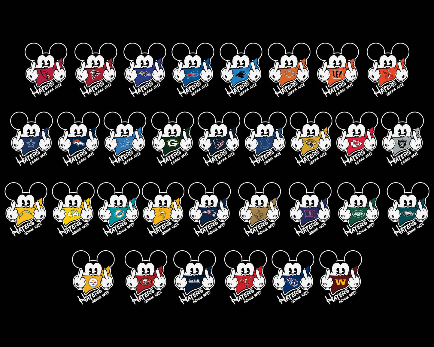 NFL, Mickey, Haters gonna hate svg eps dxf png file ,32 team nfl svg eps png, for Cricut, Silhouette, digital, file cut