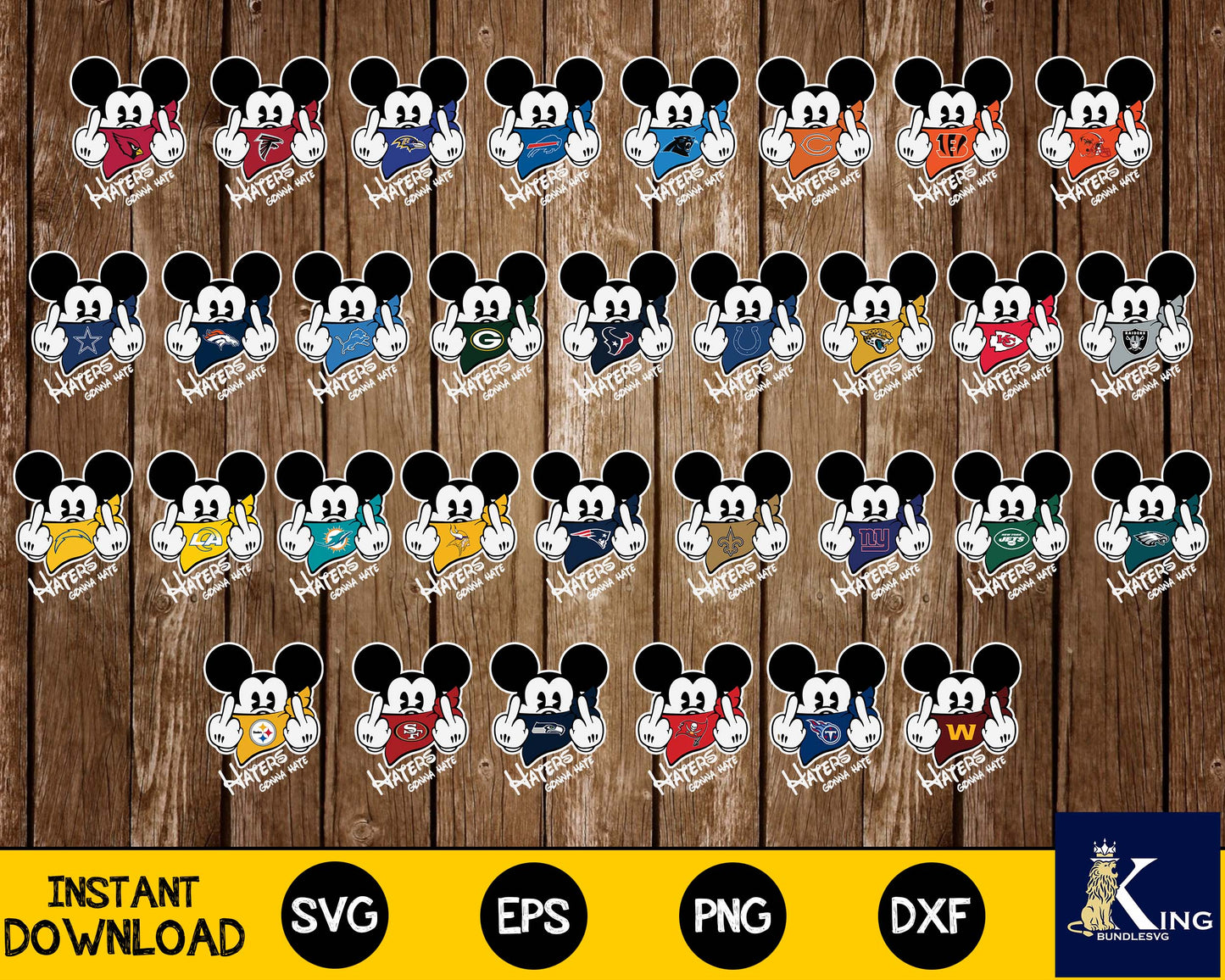 NFL, Mickey, Haters gonna hate svg eps dxf png file ,32 team nfl svg eps png, for Cricut, Silhouette, digital, file cut