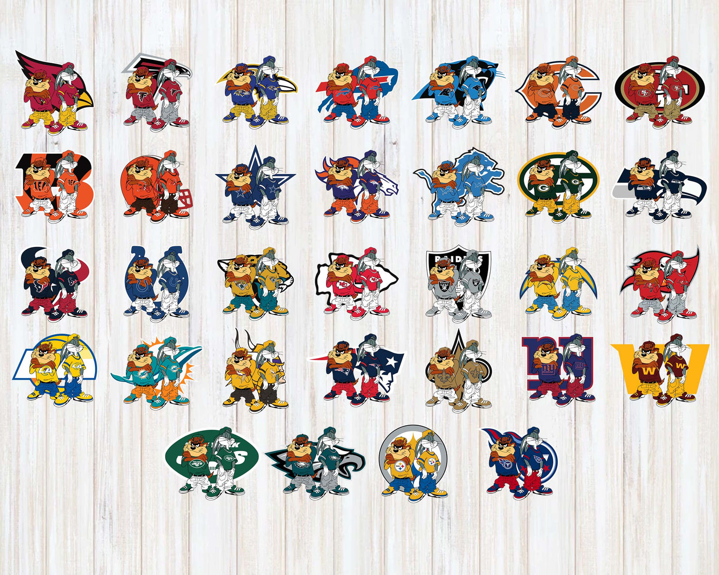 NFL Bundle Taz and Bugs Kriss Kross NFL svg eps dxf png file ,32 team nfl svg eps png, for Cricut, Silhouette, digital, file cut