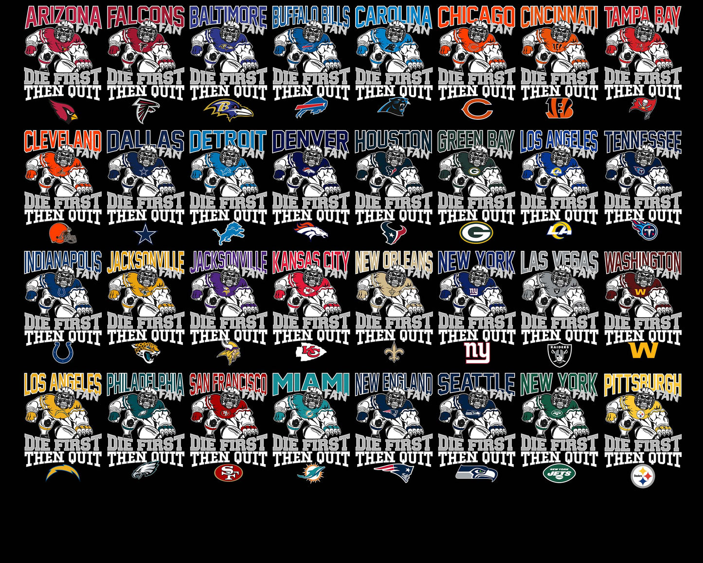 Bundle NFL Fan Die First Then Quit svg eps dxf png file,32 team nfl svg eps png, for Cricut, Silhouette, digital, file cut