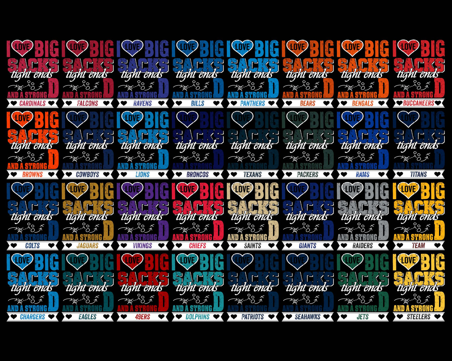 Bundle I Love Big Sacks tight ends and a strongD NFL svg eps dxf png file,32 team nfl svg eps png, for Cricut, Silhouette, digital, file cut