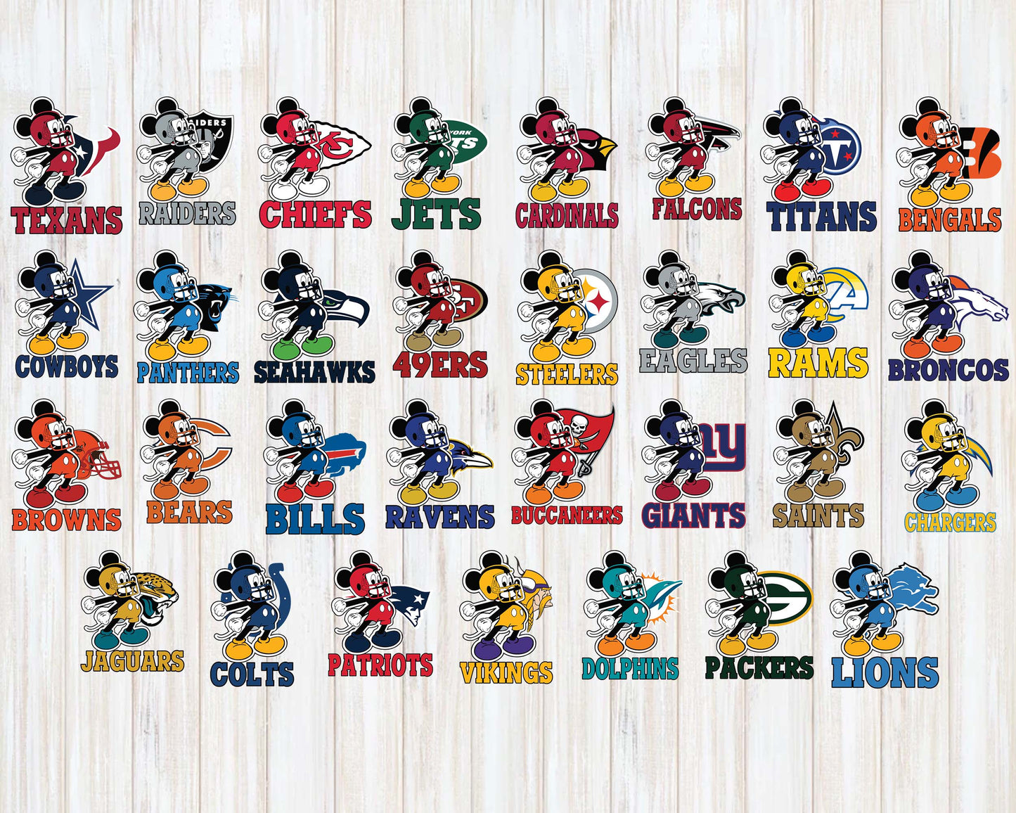 Bundle mickey NFL,Bundle NFL, Mickey NFL svg eps dxf png file ,32 team nfl svg eps png, for Cricut, Silhouette, digital, file cut
