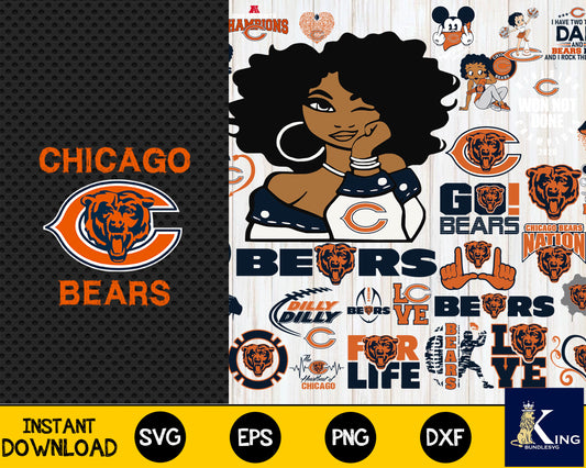 Bundle Chicago Bears, Chicago Bears Nfl, Bundle sport Digital Cut Files svg eps dxf png file, for Cricut, Silhouette, digital, file cut