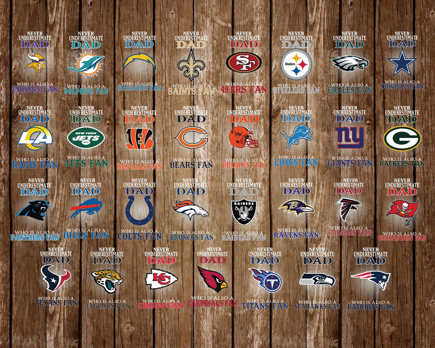 Bundle Never Underestimate A Dad Who Is Also A fan Svg Dxf Eps Png file Svg Dxf Eps Png file ,32 team nfl svg eps png, for Cricut, Silhouette, digital, file cut