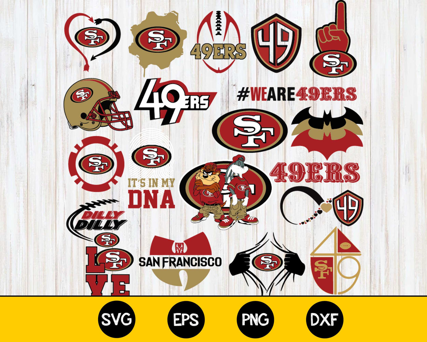 San Francisco 49ers Bundle svg,San Francisco 49ers Nfl svg, Bundle sport Digital Cut Files svg eps dxf png file, for Cricut, Silhouette, digital, file cut