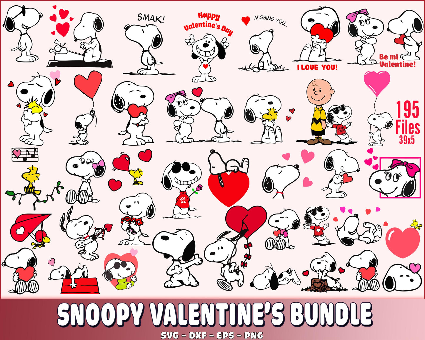 Snoopy Valentine's bundle SVG, Valentine's Snoopy bundle SVG DXF EPS PNG, Valentine day SVG bundle , Silhouette, Digital download , Instant Download