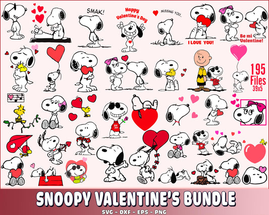 Snoopy Valentine's bundle SVG,  Valentine's Snoopy bundle SVG DXF EPS PNG, Valentine day SVG bundle , Silhouette, Digital download , Instant Download