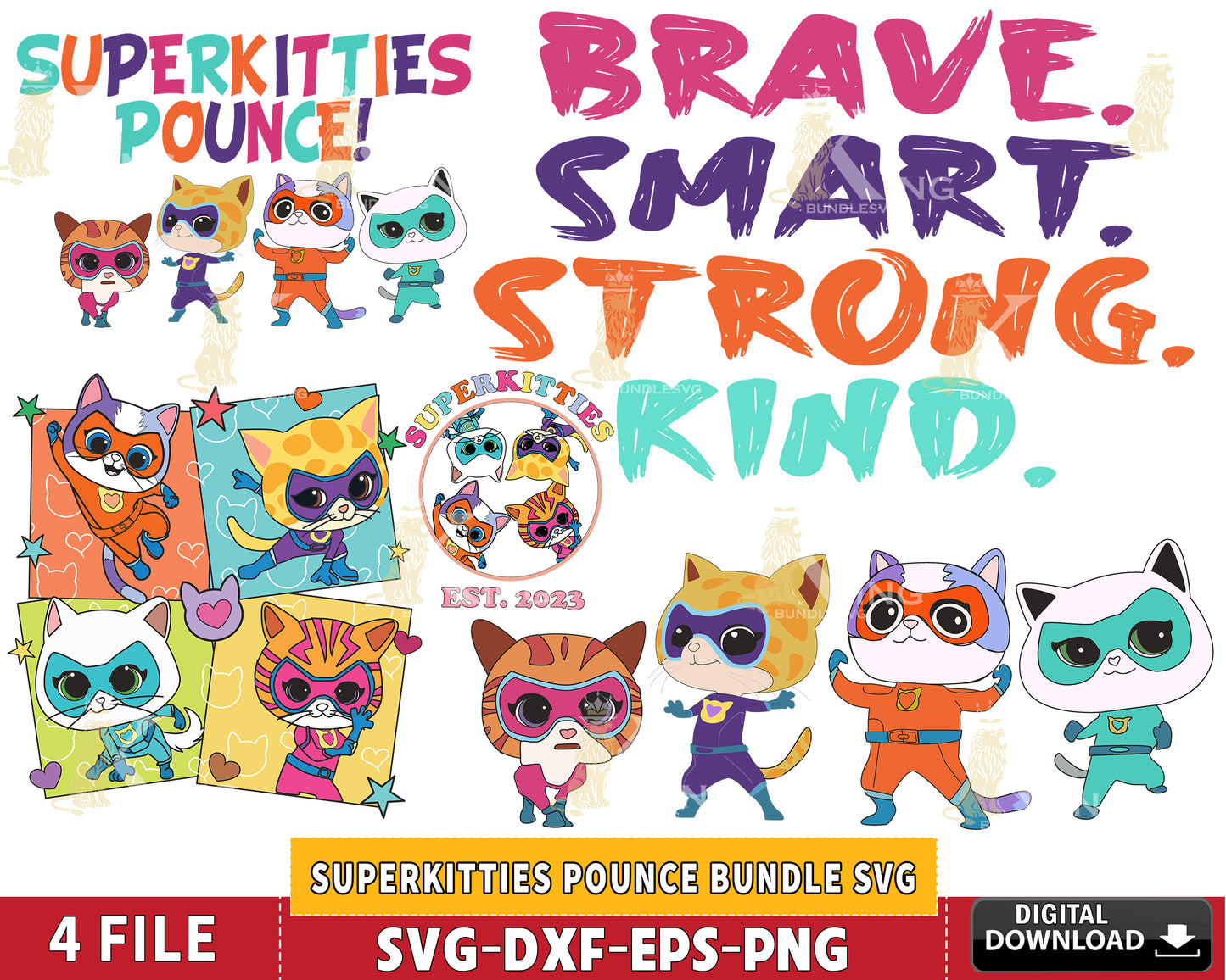 Superkitties Pounce Bundle svg, Superkitties svg bundle , superkitties SVG DXF EPS PNG , for Cricut, Silhouette, Digital download ,Instant Download