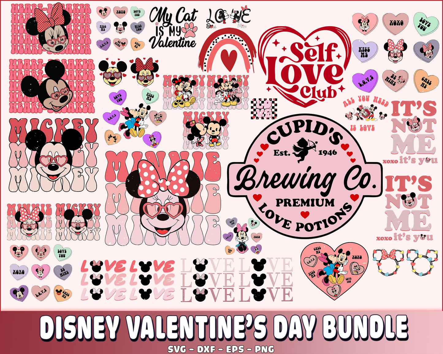Disney Valentine's Day SVG, Vanlentine's bundle SVG DXF EPS PNG, Valentine day SVG bundle , Silhouette, Digital download , Instant Download