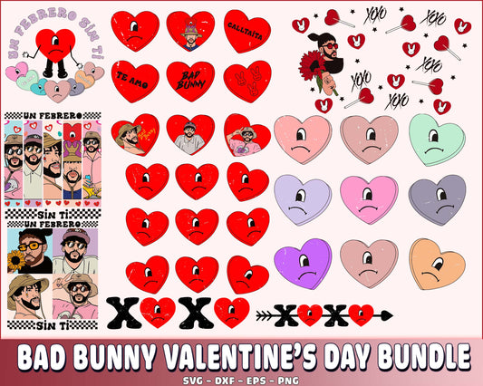 Valentines Day Bad Bunny bundle SVG DXF EPS PNG, Un Febrero Sin Ti Valentines Day svg, Bad Bunny Conversation Hearts , Valentine day SVG bundle , Silhouette, Digital download , Instant Download