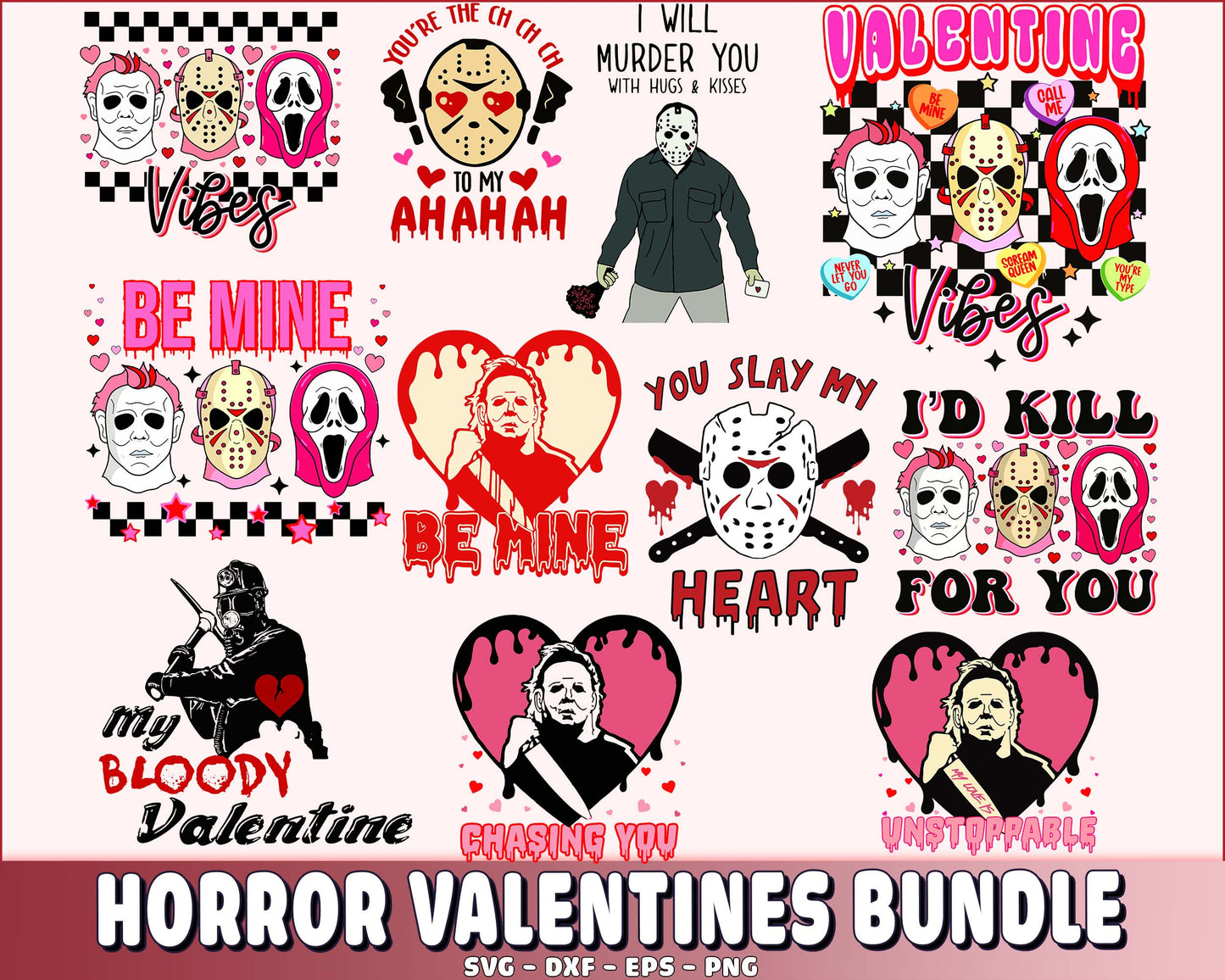 Horror Valentines SVG , Valentine vibes png , horror valentines bundle SVG DXF EPS PNG, Valentine day SVG bundle , Silhouette, Digital download , Instant Download