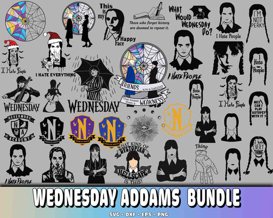 Wednesday Addams bundle svg , Wednesday Addams SVG DXF EPS PNG, for Cricut, Silhouette, digital, file cut
