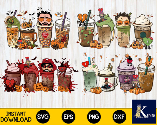 bad bunny halloween coffe bundle PNG, bundle Halloween PNG , Silhouette, digital , Instant Download
