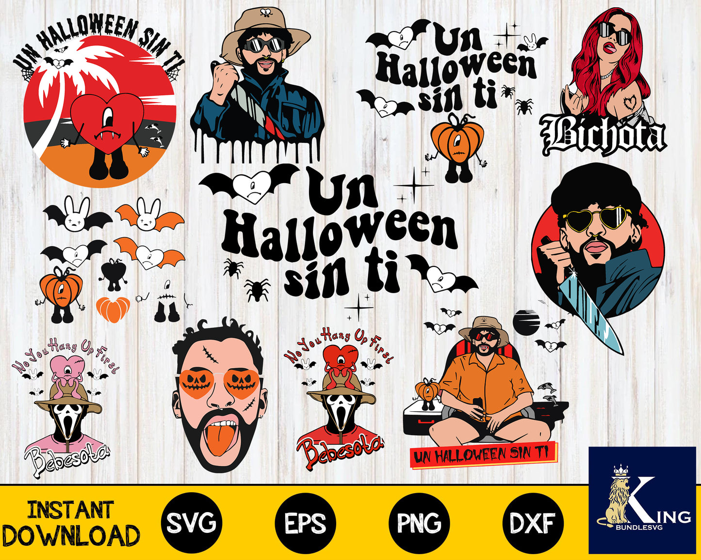 bad bunny halloween bundle svg, Un Halloween sin Ti SVG, Mega Bundle Un Halloween sin Ti svg dxf eps png, for Cricut, Silhouette, digital, file cut