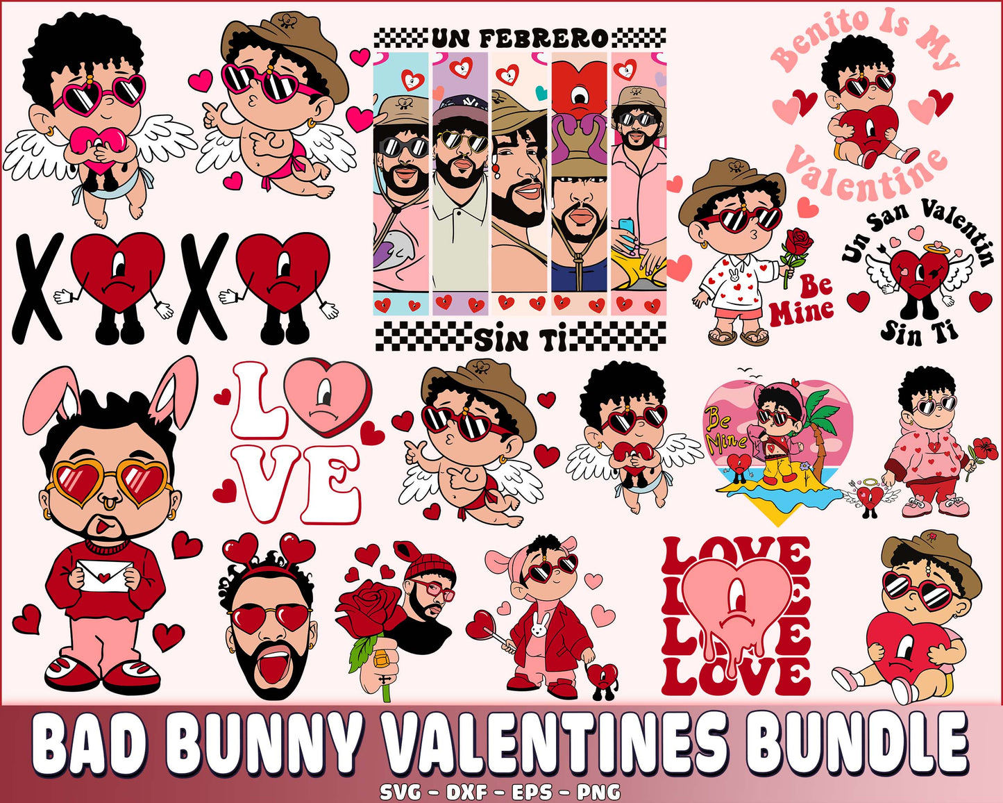 Bad Bunny valentines PNG , Bad Bunny valentines bundle PNG , Valentines Day Sublimation , Digital download , Instant Download