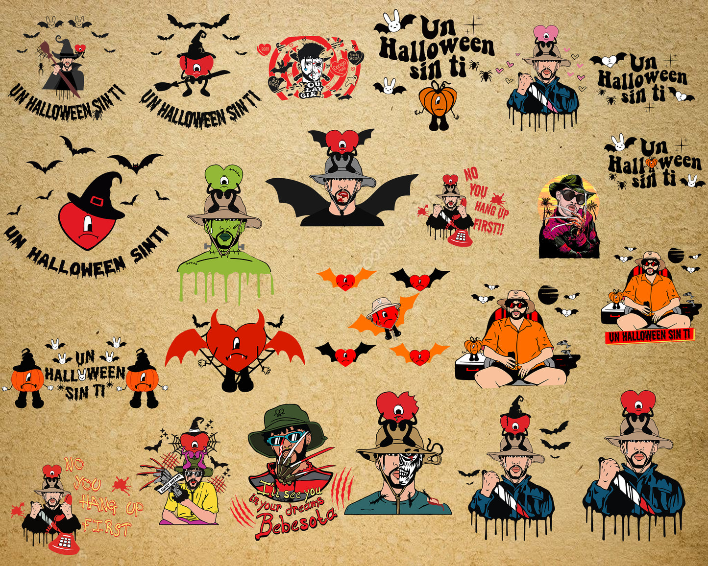 bad bunny halloween bundle svg, Un Halloween sin Ti SVG, Mega Bundle Un Halloween sin Ti svg dxf eps png, for Cricut, Silhouette, digital, file cut