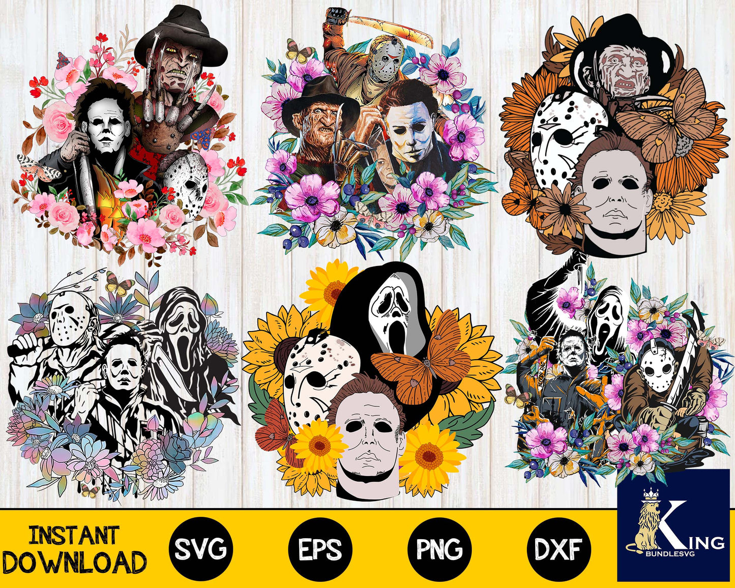 bundle horror Floral SVG DXF EPS PNG , halloween Floral svg cricut, for Cricut, Silhouette, digital, file cut