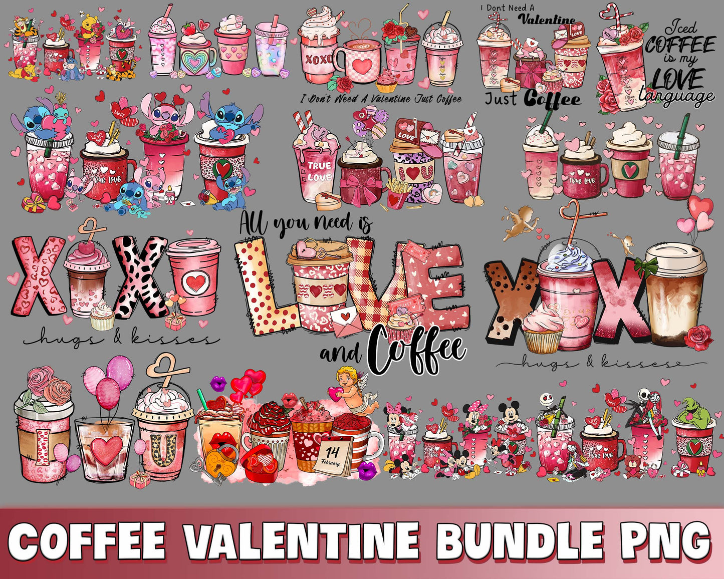 Coffee Valentine bundle PNG, Valentine day PNG bundle , Silhouette, Digital download , Instant Download