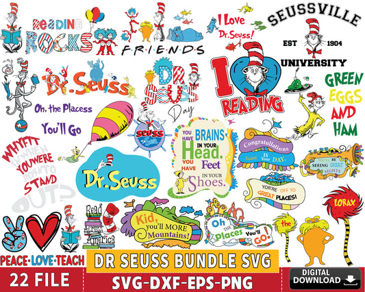 Dr Seuss Bundle svg, 22+ files Dr Seuss svg eps png, for Cricut, Silhouette, digital, file cut