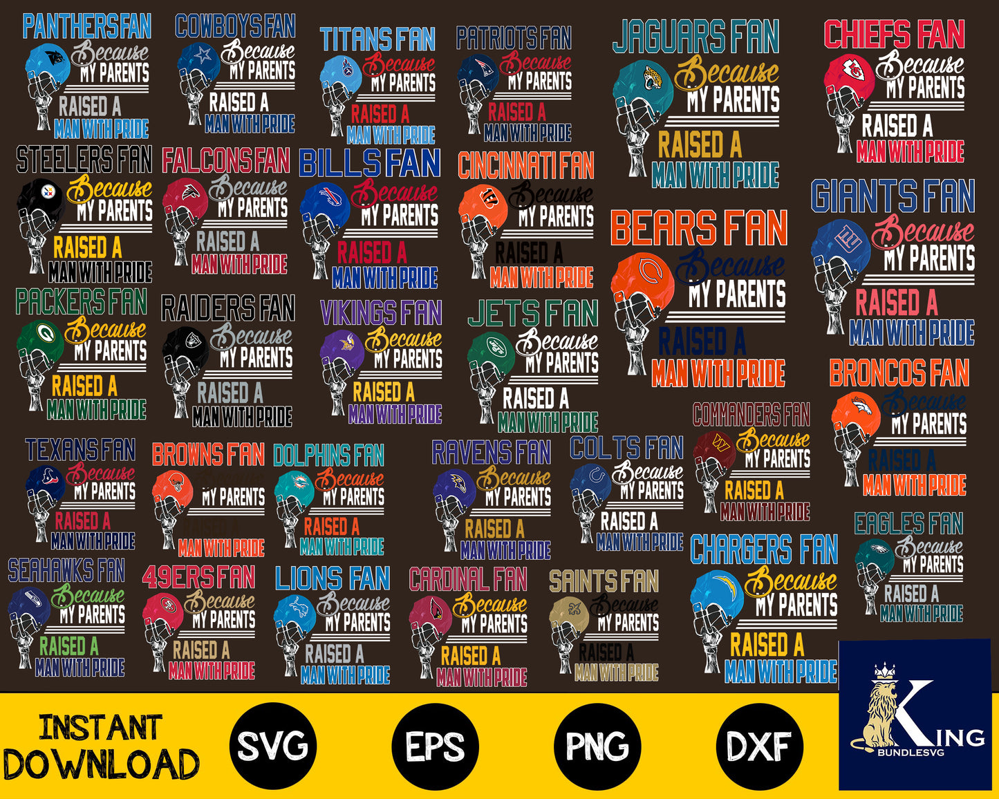 fan because my parents raised a man with pride svg eps dxf png file,32 team nfl svg eps png, for Cricut, Silhouette, digital, file cut