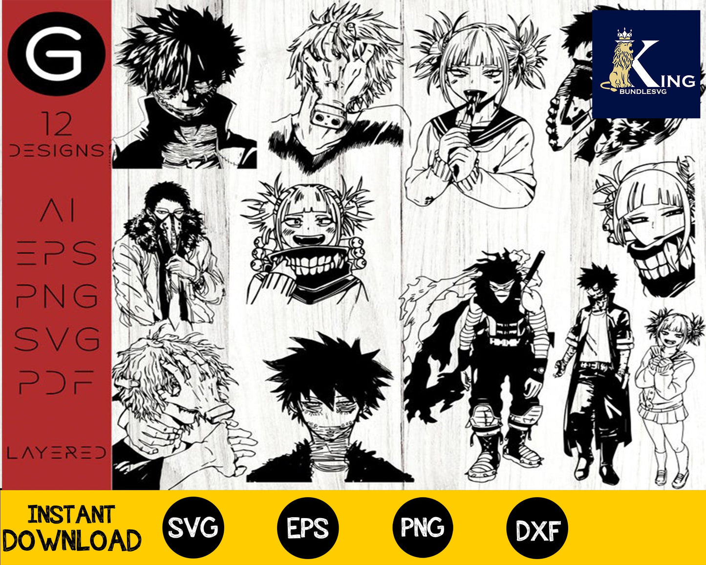 my hero academiA svg, LEAGUE OF VILLAINS svg, chisaki kai, shigaraki tomura, Dabi, Toga Himiko, Chizome Akaguro, boku no hero academia, for Cricut, Silhouette, digital, file cut