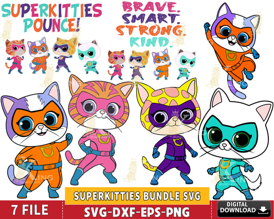 7 file superkitties bundle svg ,Hero Kitties Super Cats Brave, superkitties SVG DXF EPS PNG , for Cricut, Silhouette, Digital download ,Instant Download
