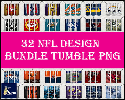 32 team NFL Tumbler Designs Bundle PNG High Quality, Designs 20 oz sublimation, Bundle Design Template for Sublimation