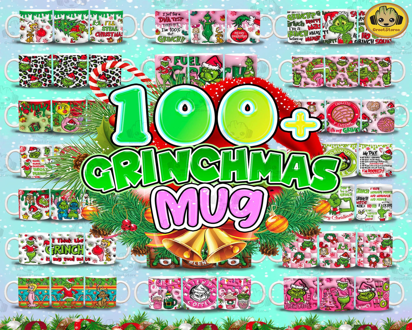 100+ 3D Inflated Cartoon Movie Xmas 11oz Mug Wrap Png Bundle , for Cricut, Silhouette, digital, file cut