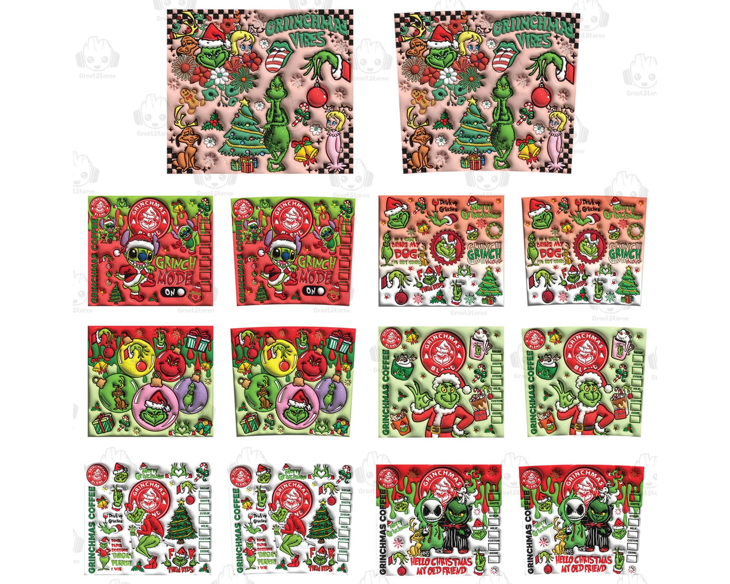 15+ file 3D Inflated Christmas Tumbler Bundle PNG, 3D Christmas Doodles 20oz Tumbler Wrap Bundle Png, for Cricut, Silhouette, digital download, file cut