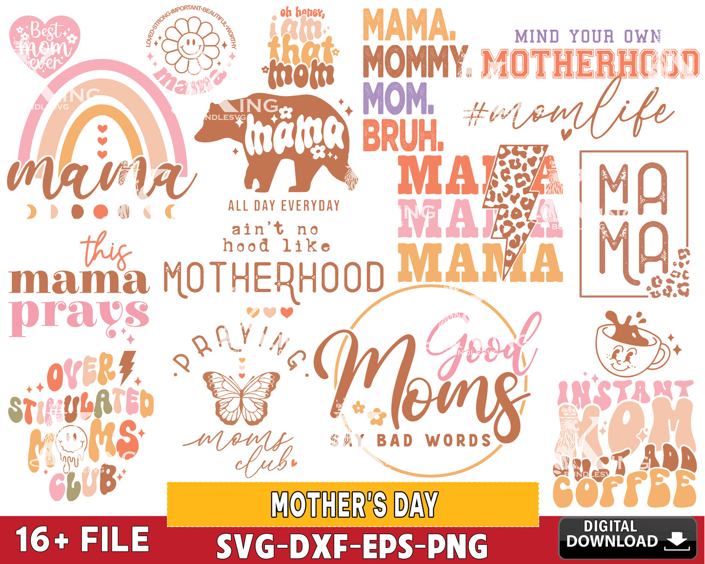 16+ file Mother's Day svg bundle , mama SVG EPS PNG DXF , for Cricut, Silhouette, digital download, file cut