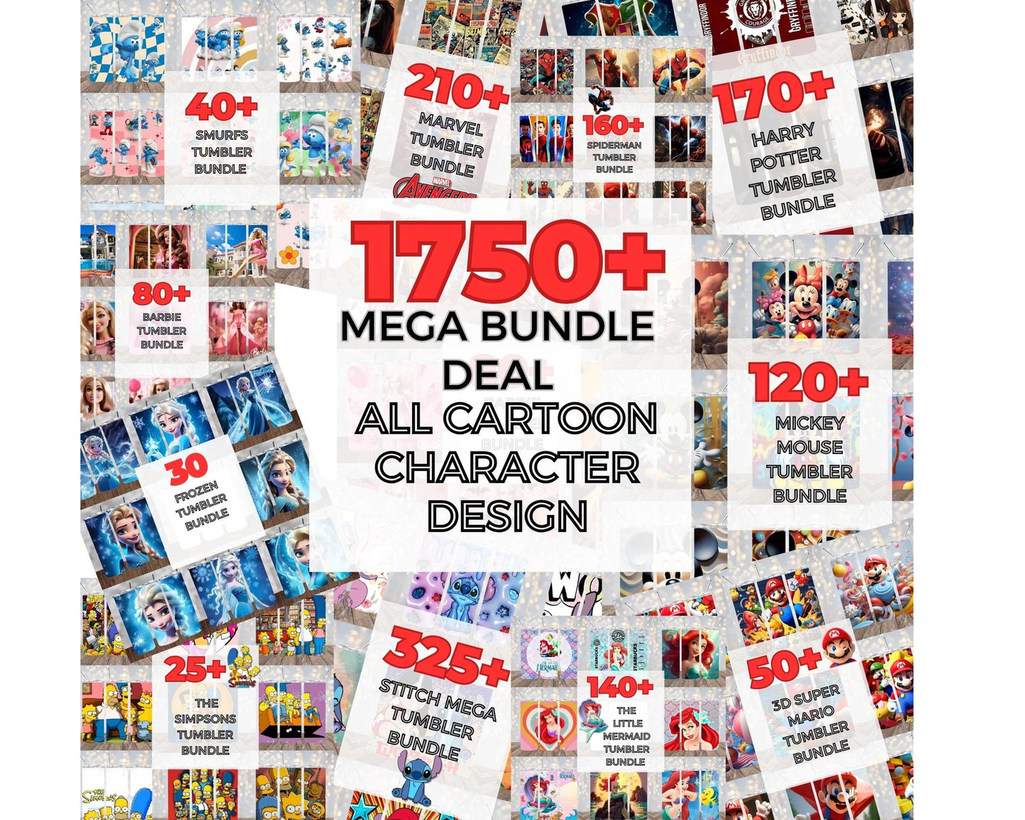 1750+ 20oz Cartoon Tumbler Bundle PNG , mega bundle Tumbler Wrap Silhouette, Digital Download , Instant Download