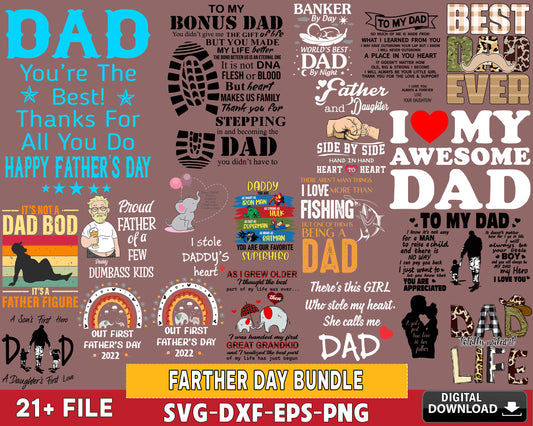 21 file father day bundle svg, farther day SVG DXF EPS PNG , for Cricut, Silhouette, Digital download ,Instant Download