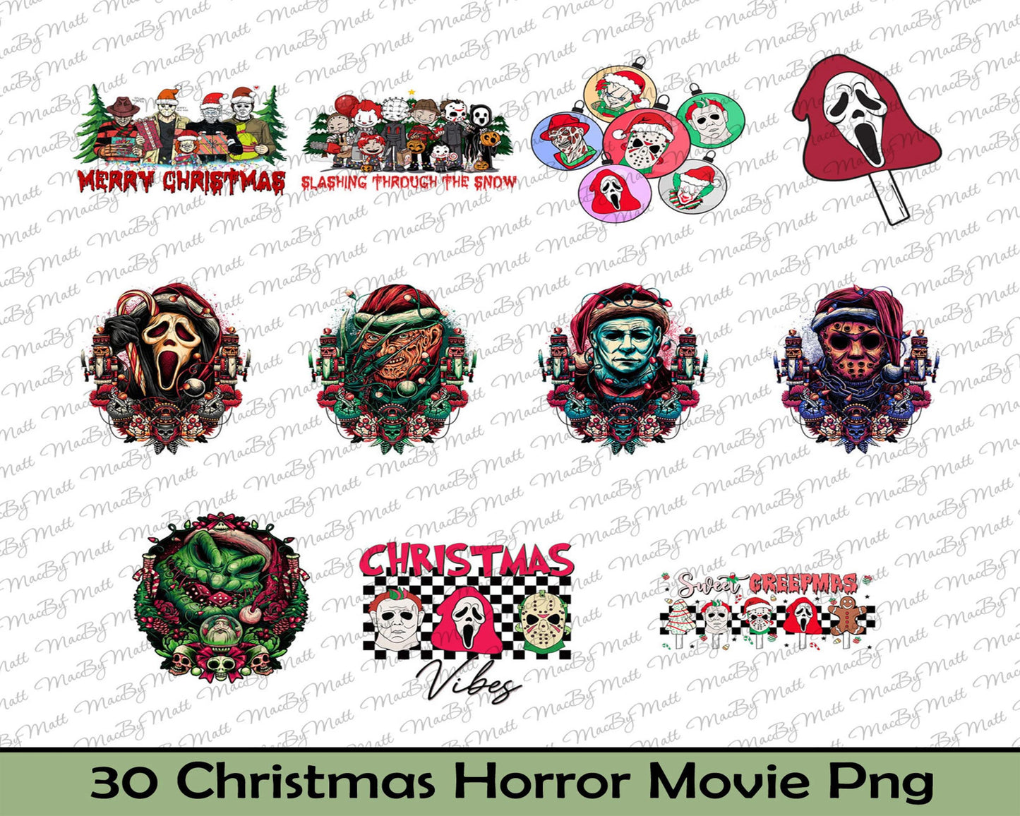 30 Christmas Horror Nightmare Movie Png Bundle, Silhouette, digital , Instant Download